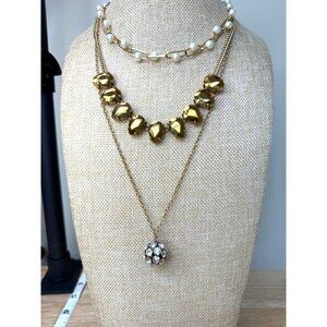 J.Crew Gold-Tone & Pearl Necklace Set W/ Rhinestones Multi-Strand Design  - 3